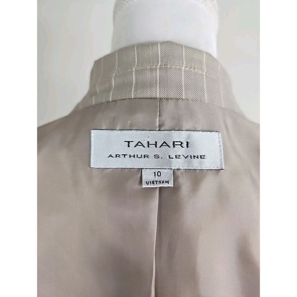 Tahari ASL~Woman Sz. 10~Cream/Beige Vertical Striped Button-Up Blazer Wool Blend - Picture 7 of 9